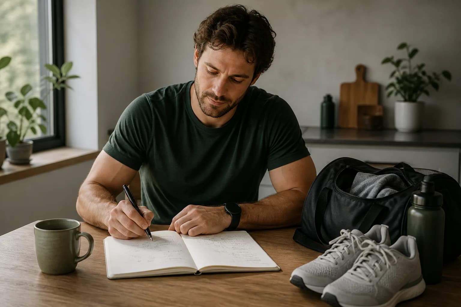 An athlete rescheduling a workout beside a packed gym bag