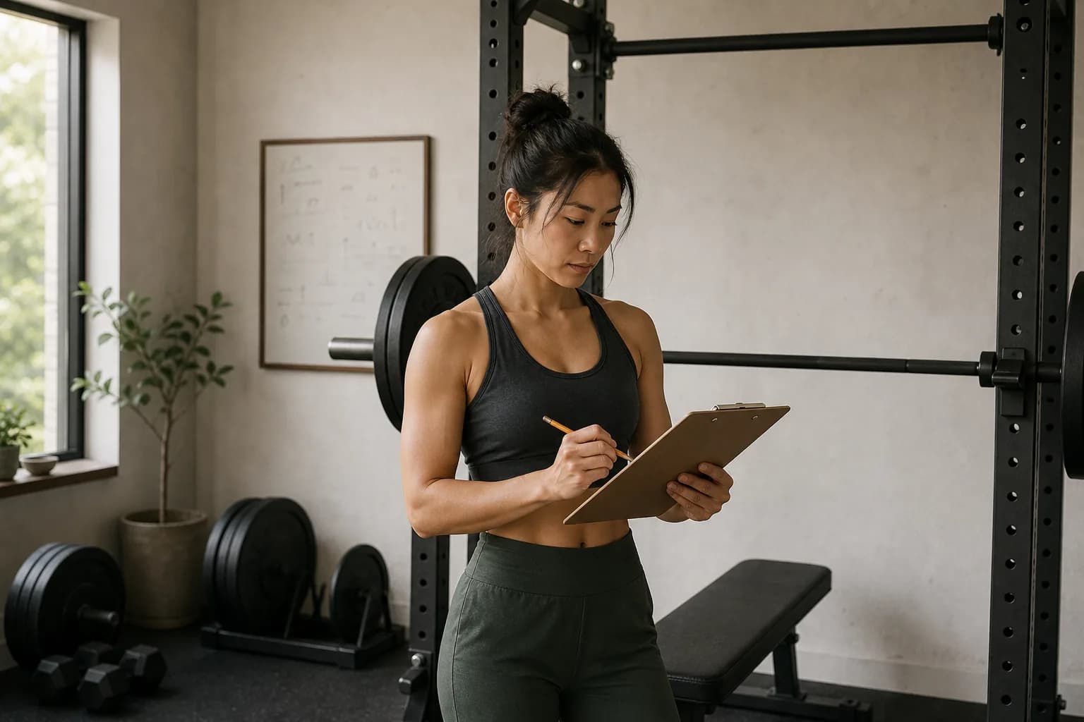 A loaded barbell and lighter back-off plates prepared for one session